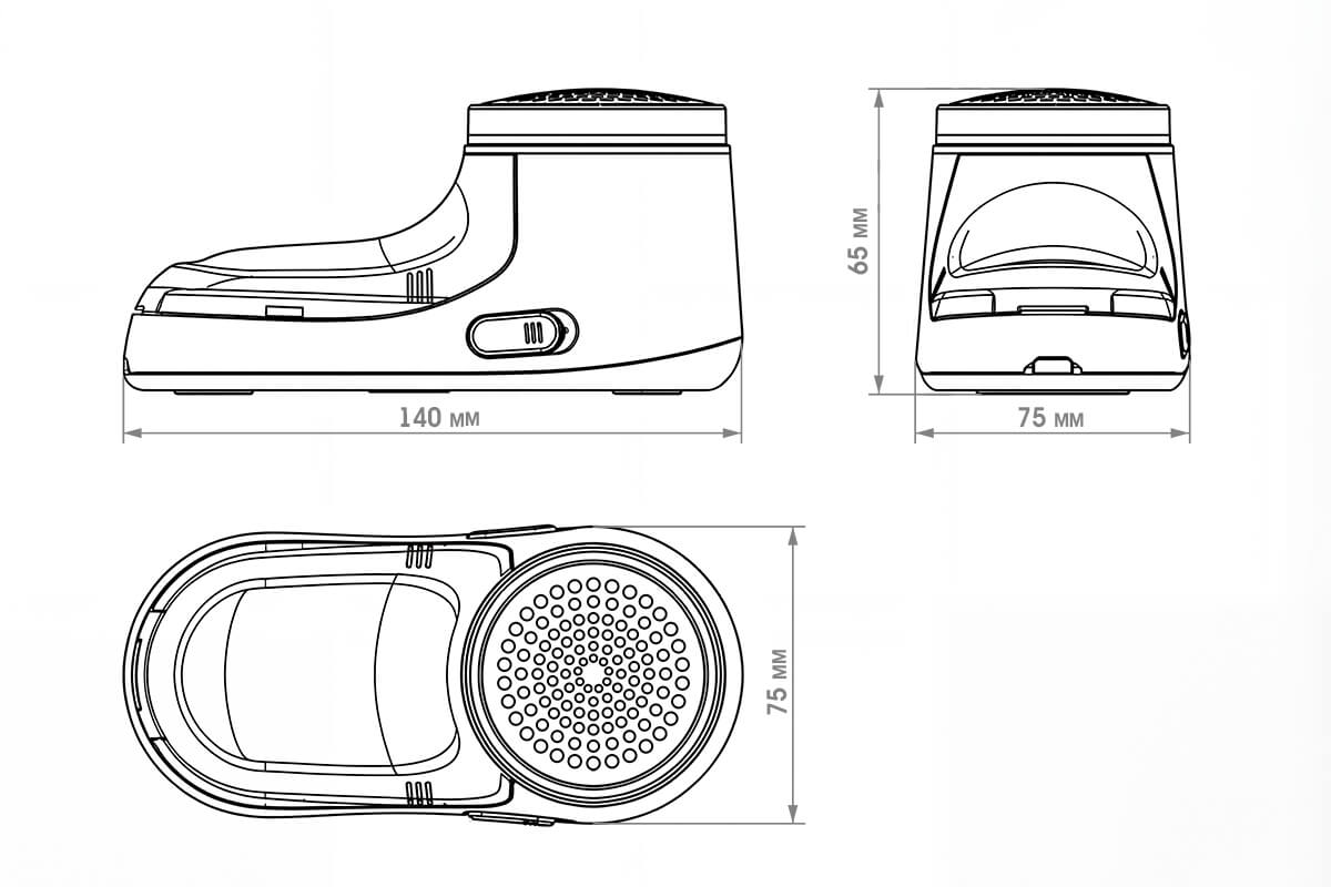 Схематичное изображение с размерами машинки для удаления катышков STL LR-M01.