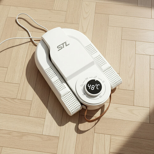 Антибактериальная сушилка для обуви STL sd-m01 лежит на паркете.