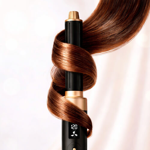 Локон волос накручен на фен стайлер с ионизацией STL HDS-m01.