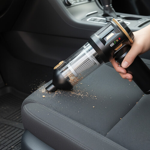 Автопылесос STL CVC-M02 убирает крошки с сидения автомобиля