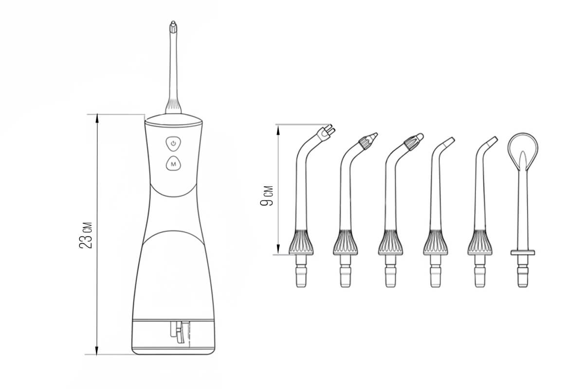 Схематичное изображение с размерами ирригатора stl di-s01.